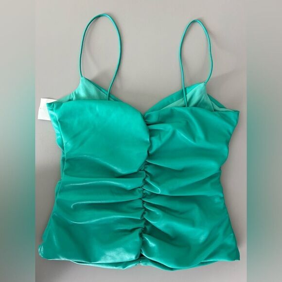 NWOT 7 for all mankind Ruched Faux-Leather Cami Size M - Picture 5 of 9